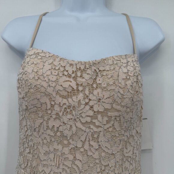 David’s Bridal Champagne Lace Maxi Dress Front Slit Formal Women’s 4 NWT - Picture 2 of 12
